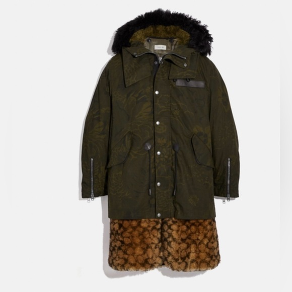 Coach Signature Shearling Parka With Kaffe Fassett Print Removable Lining Jacket